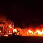 Jharkhand: Four trucks reduced to ashes as vehicle collision sparks massive fire in Dumka