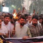 BJP Yuva Morcha holds torchlight march against Congress over Vande Mataram Row, police halt protesters